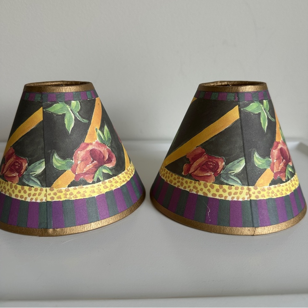 Vintage MacKenzie-Childs Paper Lampshades Floral Clip On - Picture 9 of 14